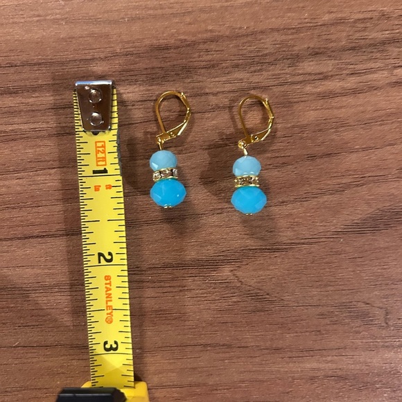 NEW blue crystal earrings w rhinestone spacers with lever backs, glam, bling - Picture 2 of 2